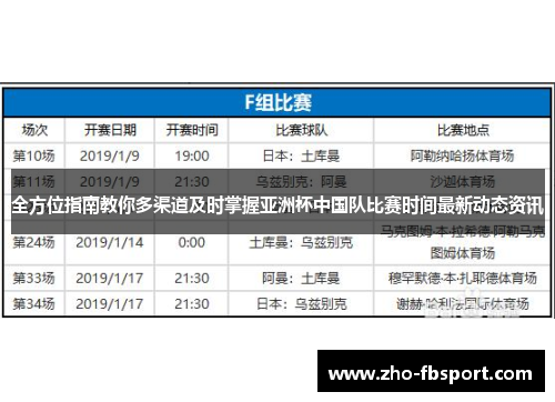 全方位指南教你多渠道及时掌握亚洲杯中国队比赛时间最新动态资讯